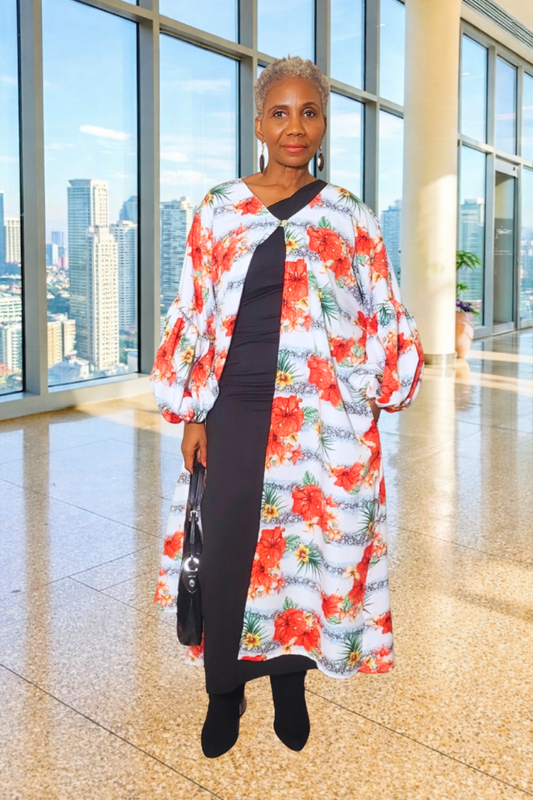 Altagracia White Floral Puff Sleeves Duster