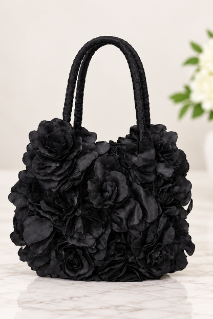 Lordana Black Floral Statement Handbag