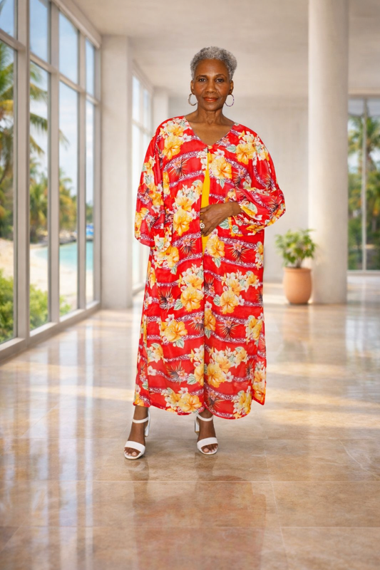 Tanya  Floral  Puff Sleeves Duster