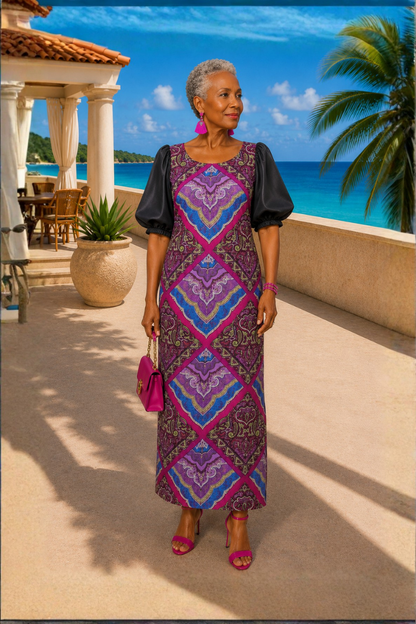 Damala- Midi Dress With  Puff Sleeves