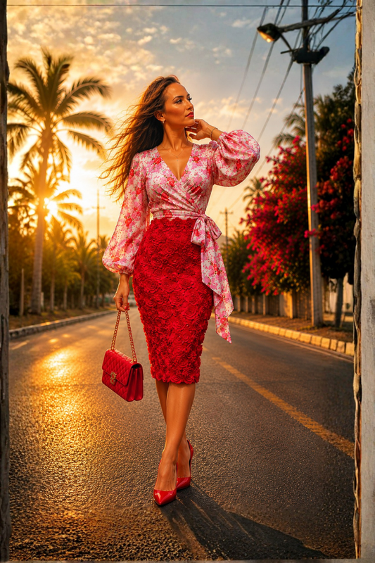 Rosetta  Red Rosette Pencil Skirt