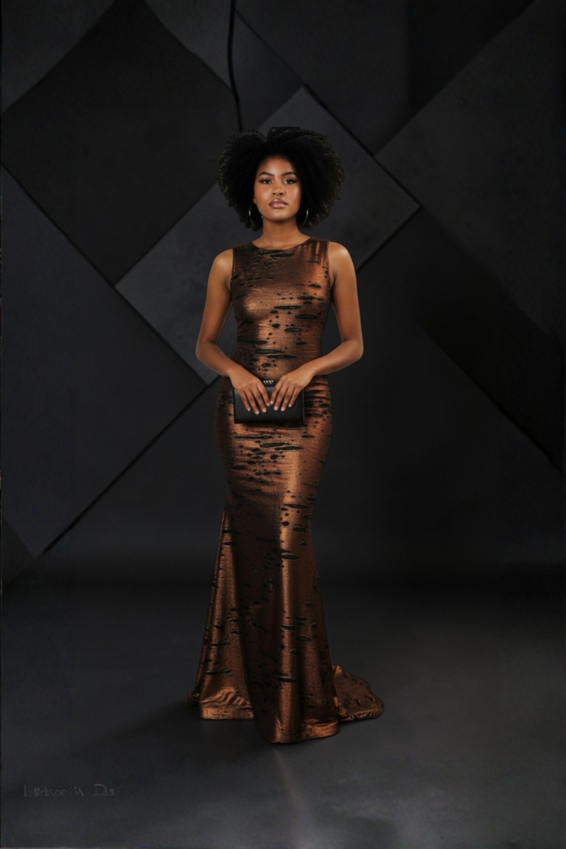 Solita | Bronze Metallic Sleeveless Mermaid Evening Gown