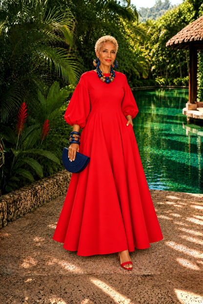 Amara Scarlet Balloon Sleeve Maxi Dress