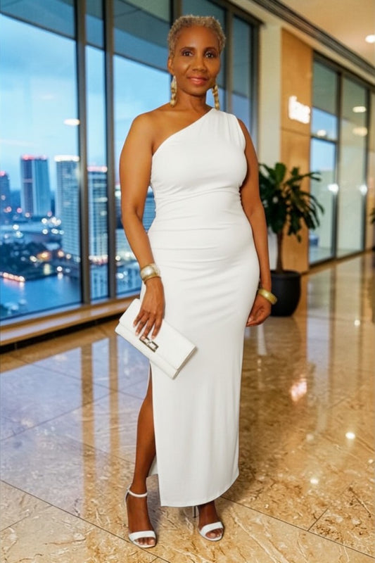 Agatha- One Shoulder  White Midi Dress
