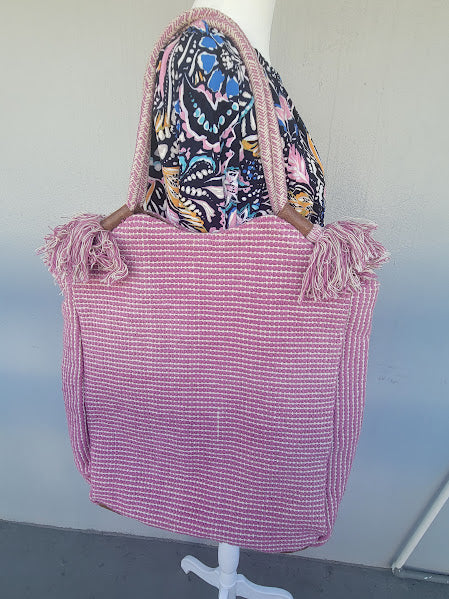 Reina Pink & Beige Hand Loom  Tote Bag