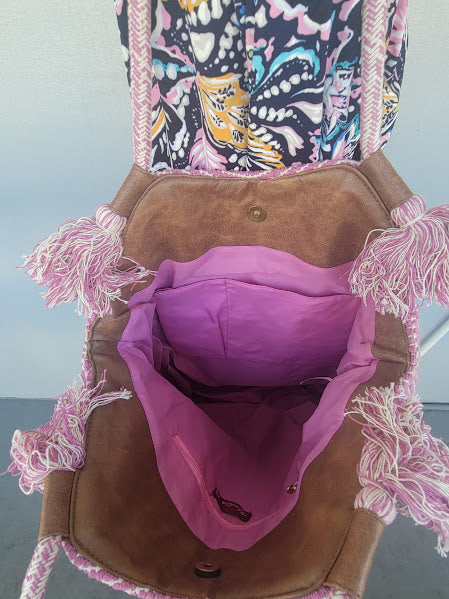 Reina Pink & Beige Hand Loom  Tote Bag