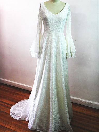 The Tabita Beige Bell sleeves wedding Gown