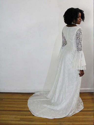 The Tabita Beige Bell sleeves wedding Gown