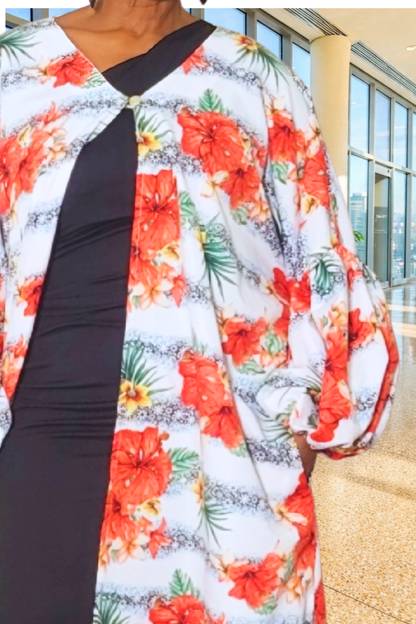 Altagracia White Floral Puff Sleeves Duster