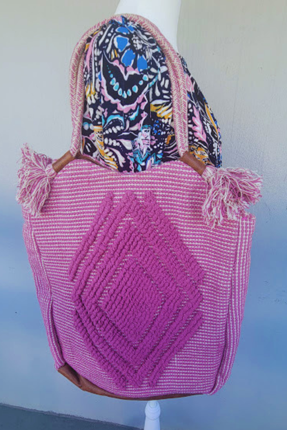 Roselle Woven Tote Handcrafted Pink  Bag