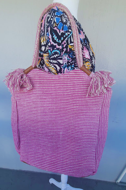 Roselle Woven Tote Handcrafted Pink  Bag