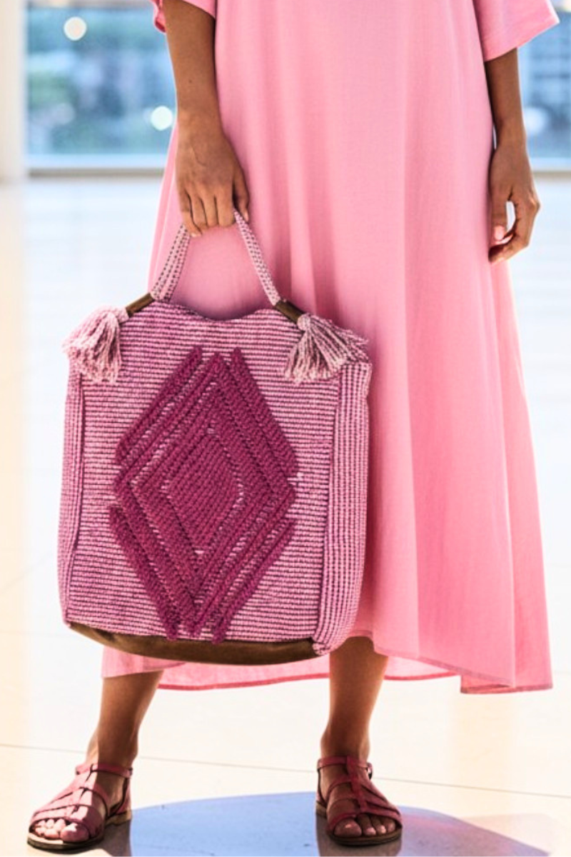 Roselle Woven Tote Handcrafted Pink  Bag