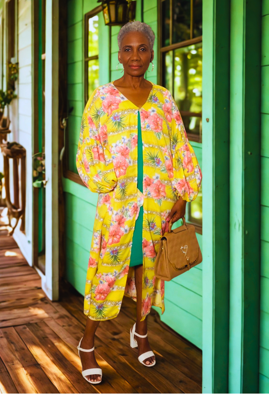 Tanya  Floral  Puff Sleeves Duster