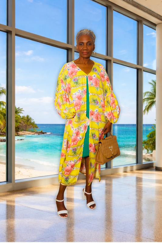 Tanya  Floral  Puff Sleeves Duster