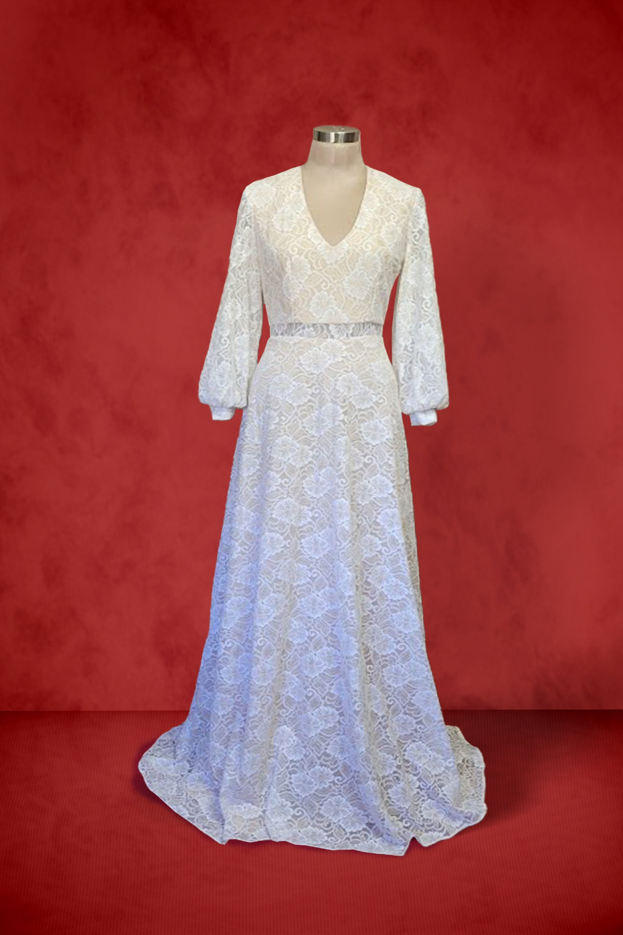 The Angelica Long Sleeve  Lace V Neck Bridal Gown