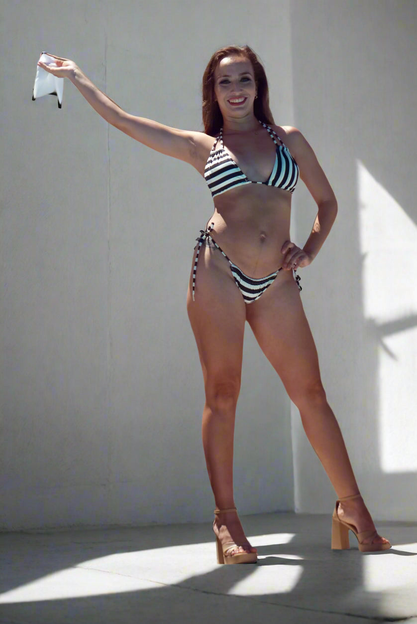 The Romana Black & White Stripe Bikini Set