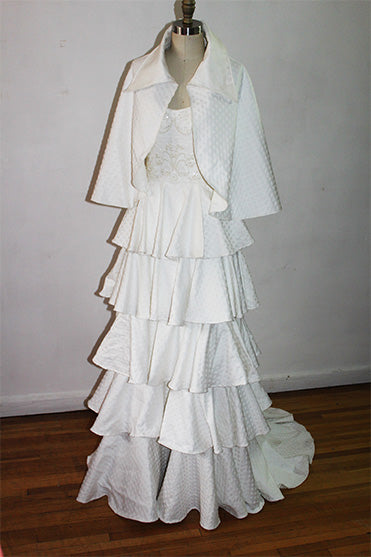 Carola Off White Vintage Silk Brocade and Organza Cape With Over Size Collar