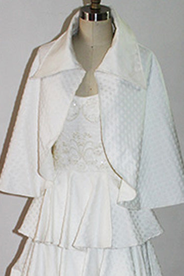 Carola Off White Vintage Silk Brocade and Organza Cape With Over Size Collar