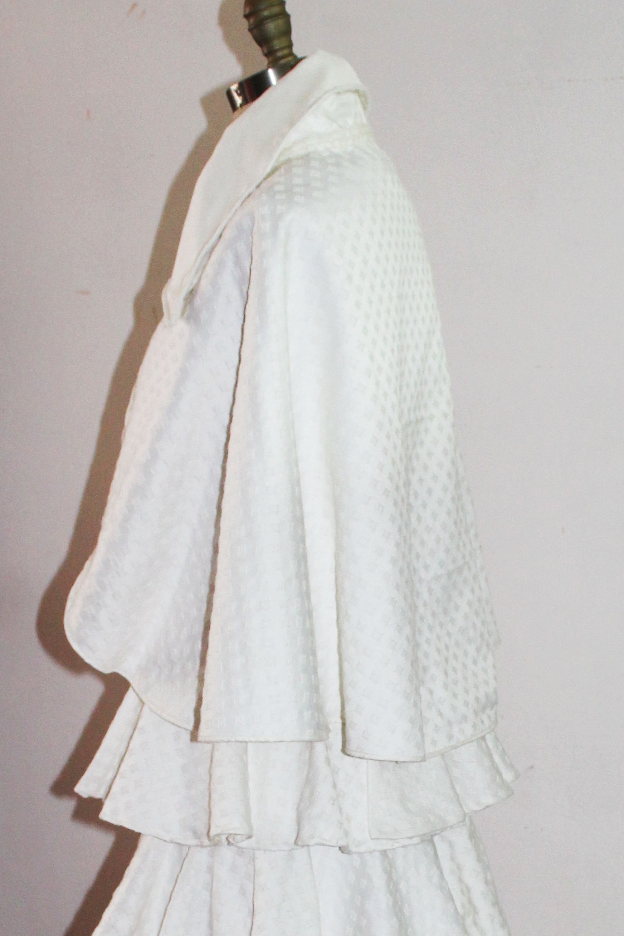 Carola Off White Vintage Silk Brocade and Organza Cape With Over Size Collar