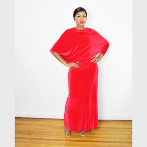 Lordana Red Stretched Velvet maxi Dress