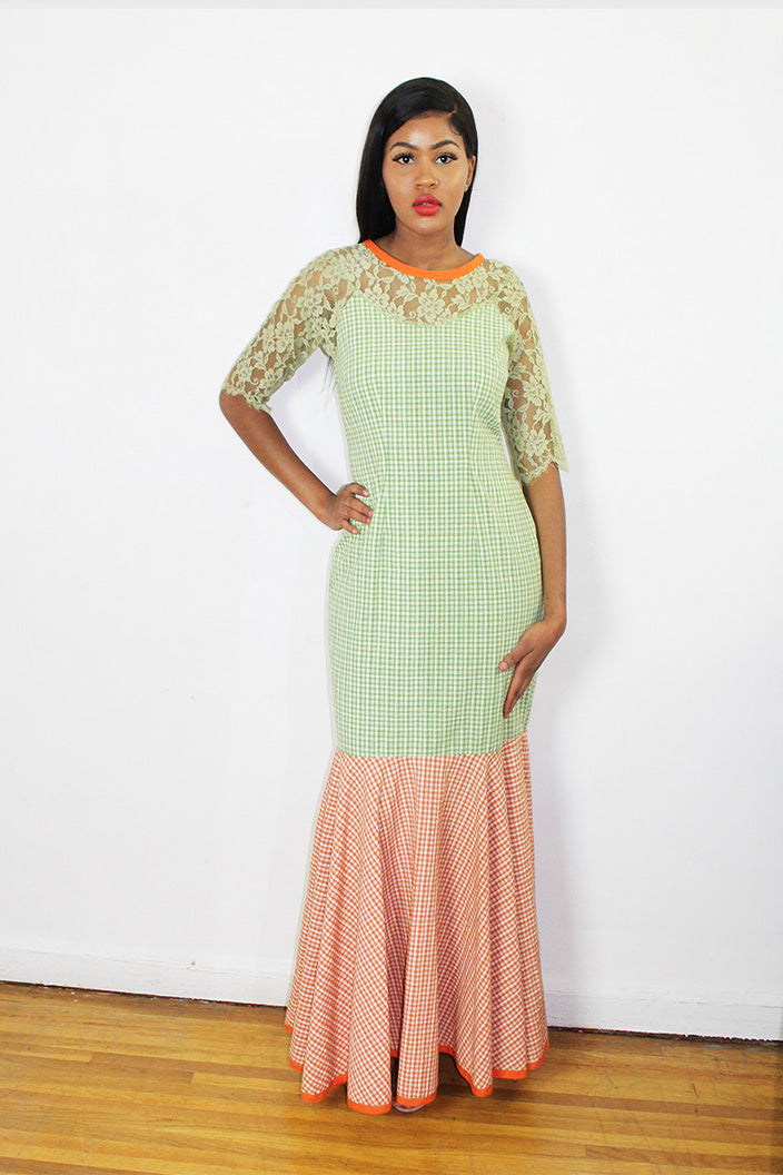 Anna Color Block 3/4 Sleeves Maxi Dress