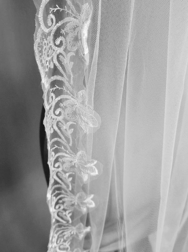 Esther Off White Long Bridal Veil with Lace Trim